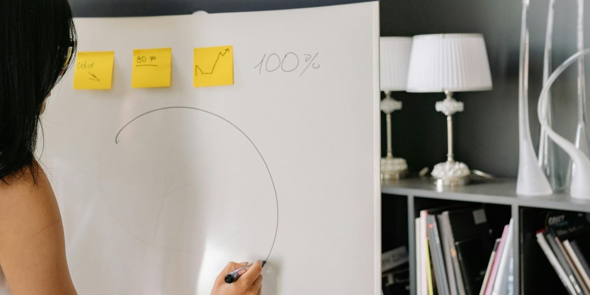 A person actively writing or drawing on a whiteboard, illustrating strategic planning and list building.
