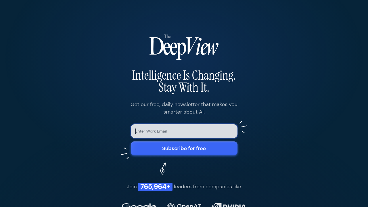 Screenshot of The Deep View newsletter subscription page, offering daily AI and tech insights.