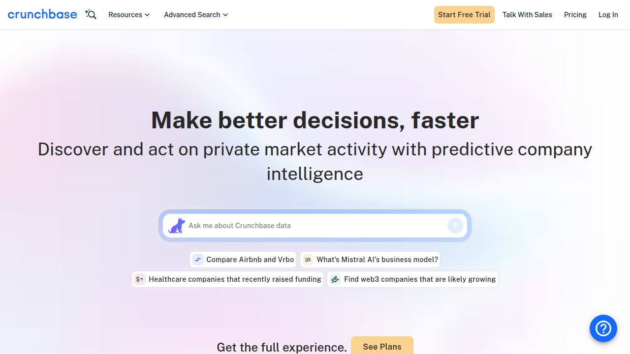 Crunchbase offers comprehensive data on venture funding, startups, and market trends for founders.