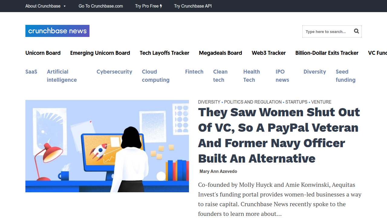 Crunchbase News provides data and reports on startup funding, acquisitions, and tech industry layoffs.