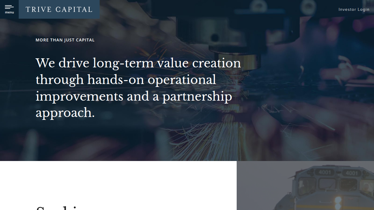 Screenshot of Trive Capital's official website, highlighting their focus on middle-market investments.
