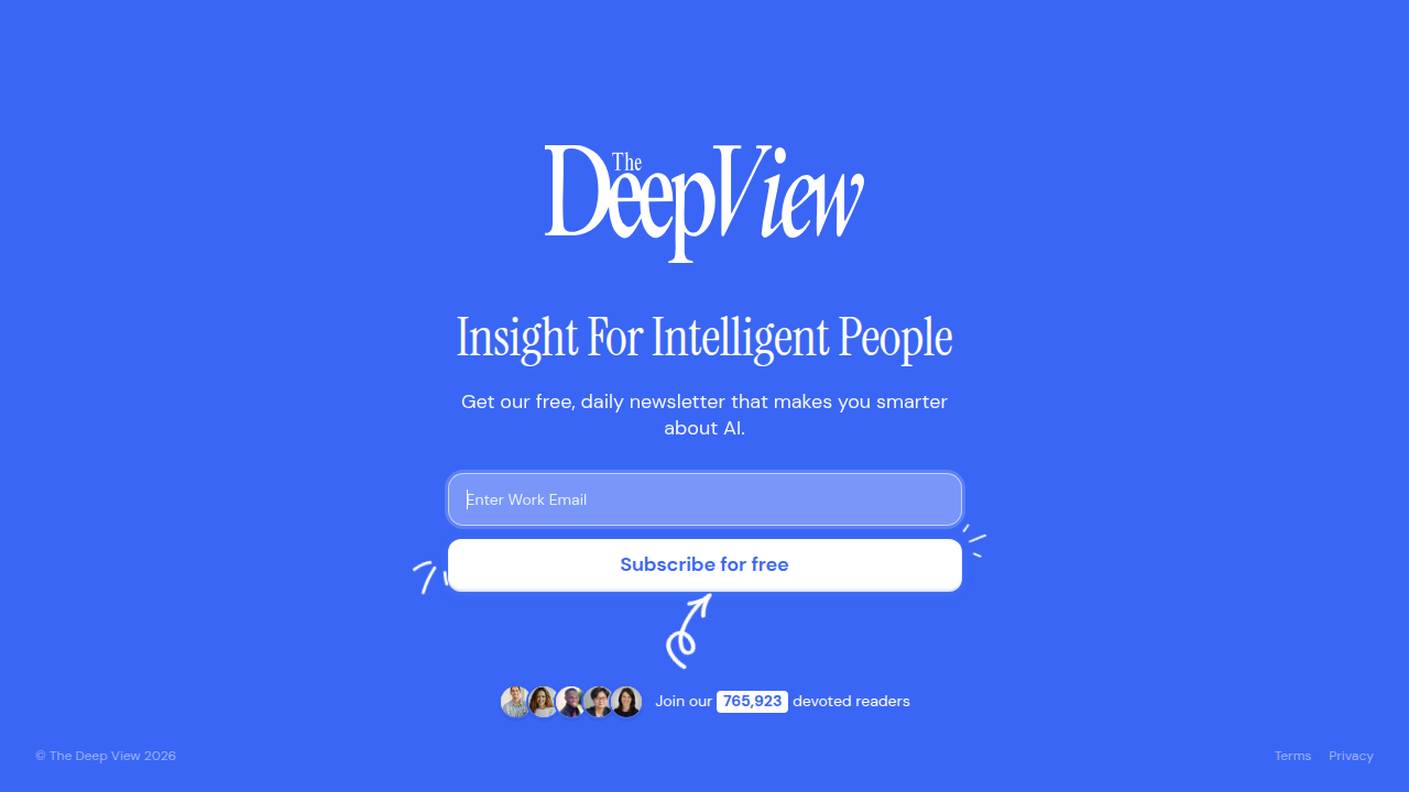 Screenshot of The Deep View Newsletter homepage, offering daily updates on AI and tech trends relevant to fundraising.