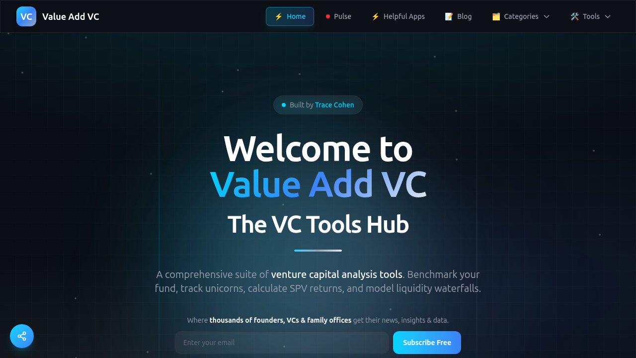 ValueAddVC's homepage, a source for insights into venture capital funding trends, including defense tech.