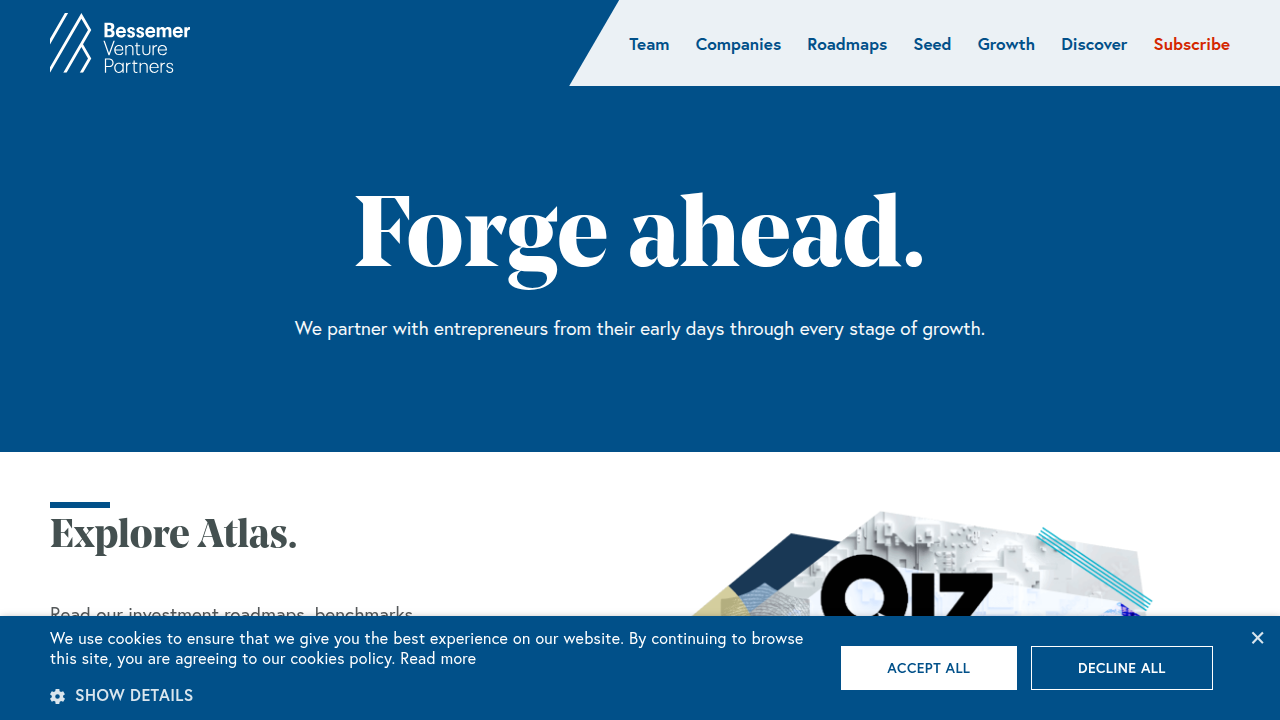 Bessemer Venture Partners' website, home to their comprehensive insights on the defense tech landscape.
