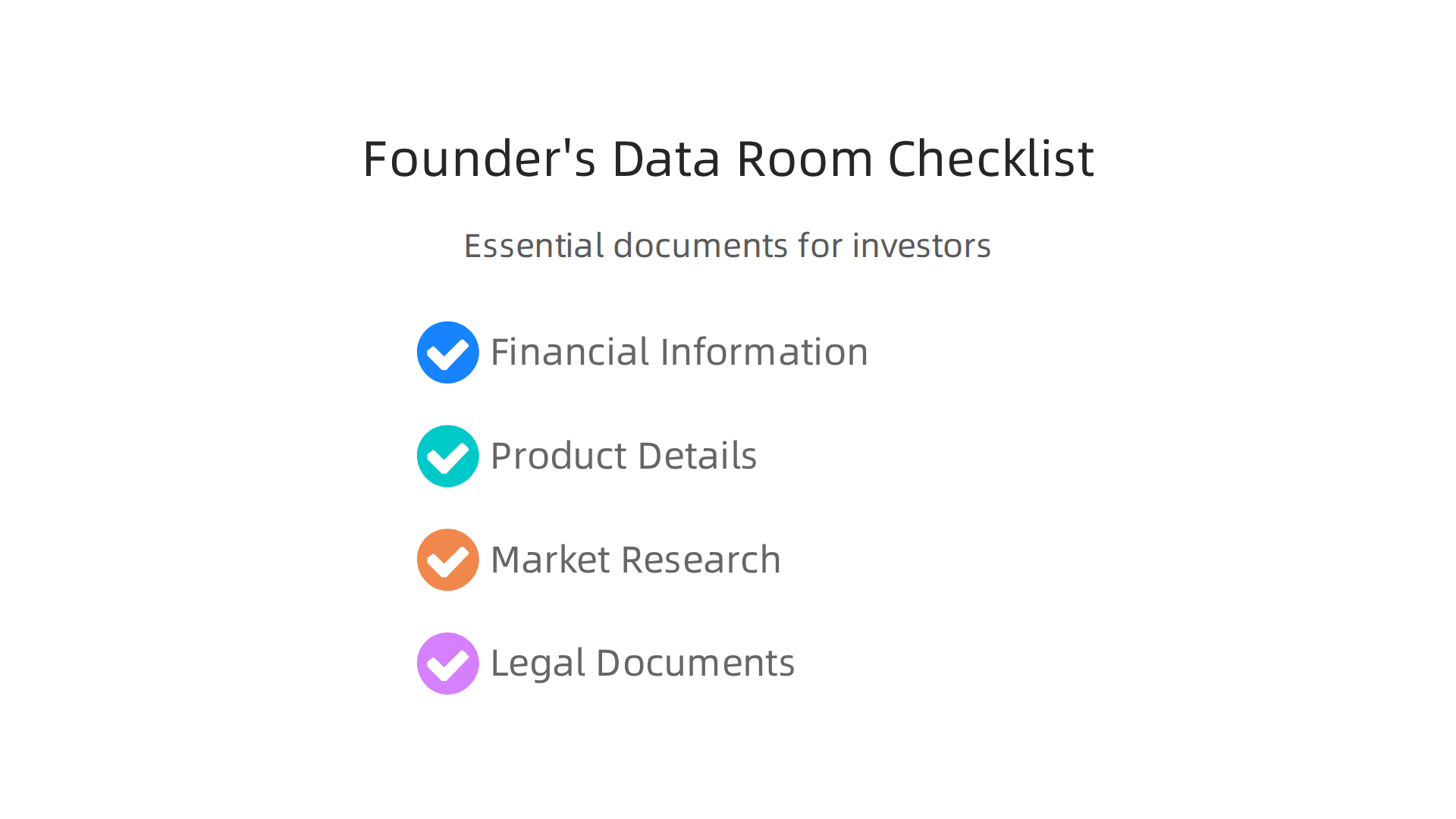 A checklist of essential documents founders need to prepare for their startup's data room for investors.