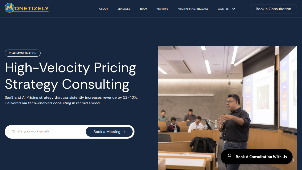 Screenshot of the Monetizely blog homepage, focusing on the economics of AI-first B2B SaaS.
