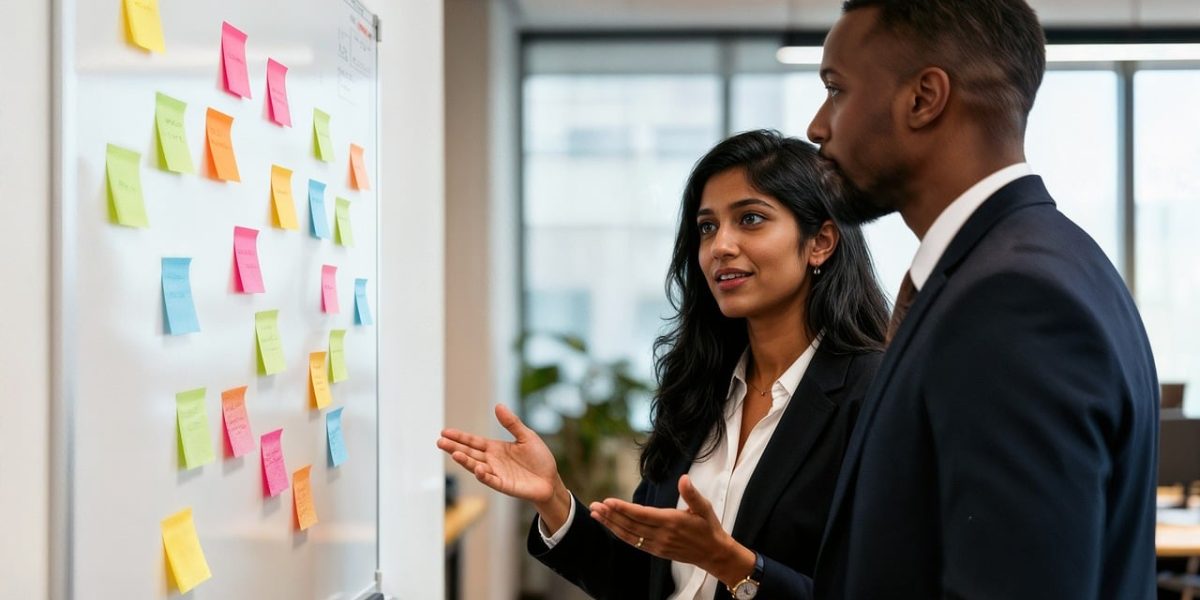 A team collaboratively planning strategy, symbolizing the integration of market insights for growth.