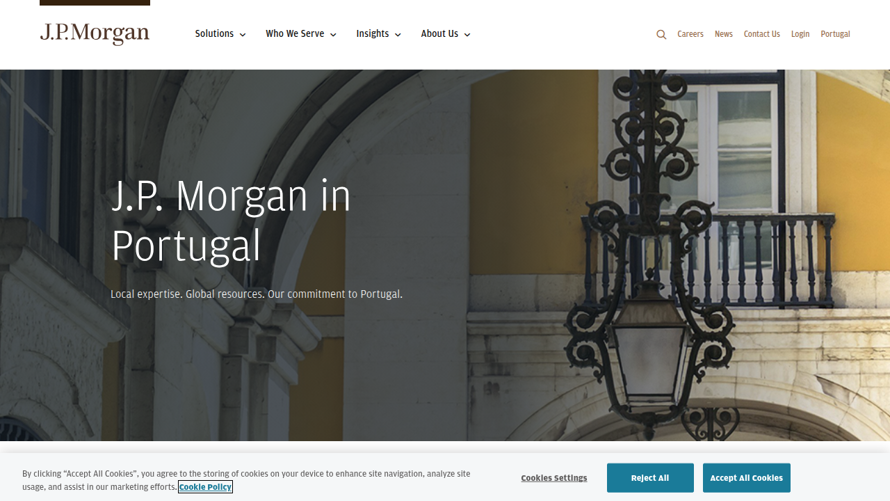A screenshot of J.P. Morgan's website, a major financial institution offering business insights.