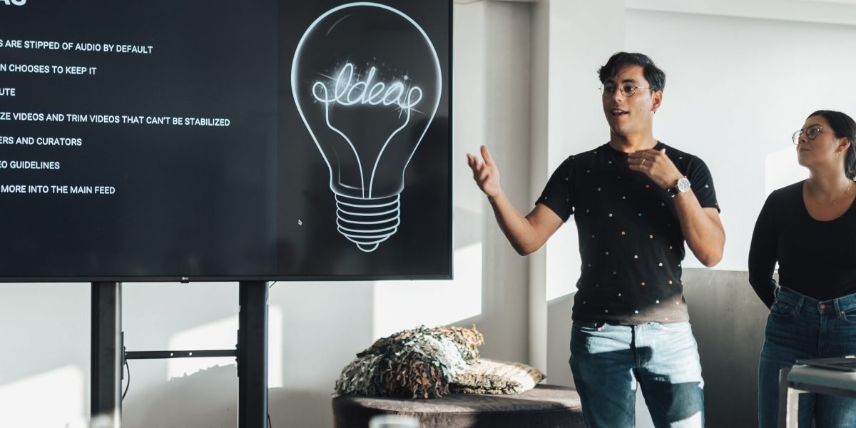A founder confidently presents their business narrative, highlighting key milestones and plans.