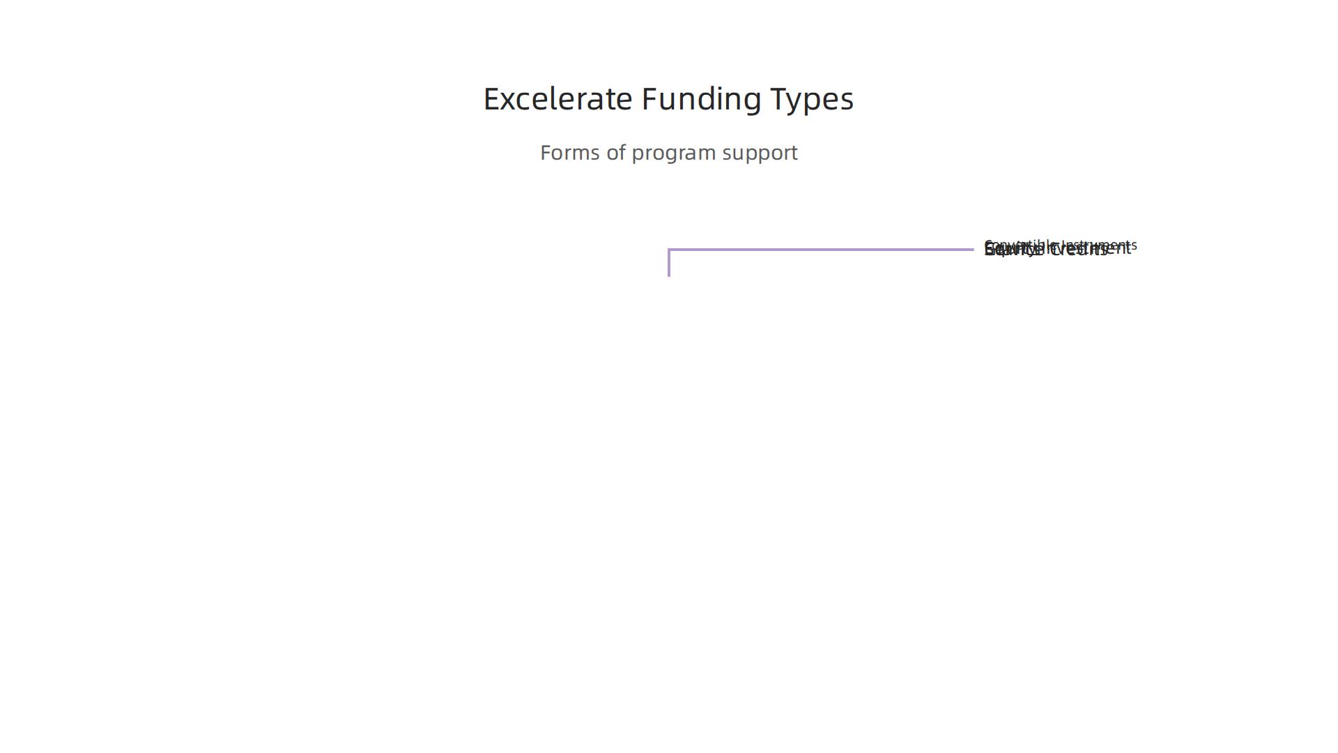 An infographic detailing the various forms of funding provided by excelerate programs.