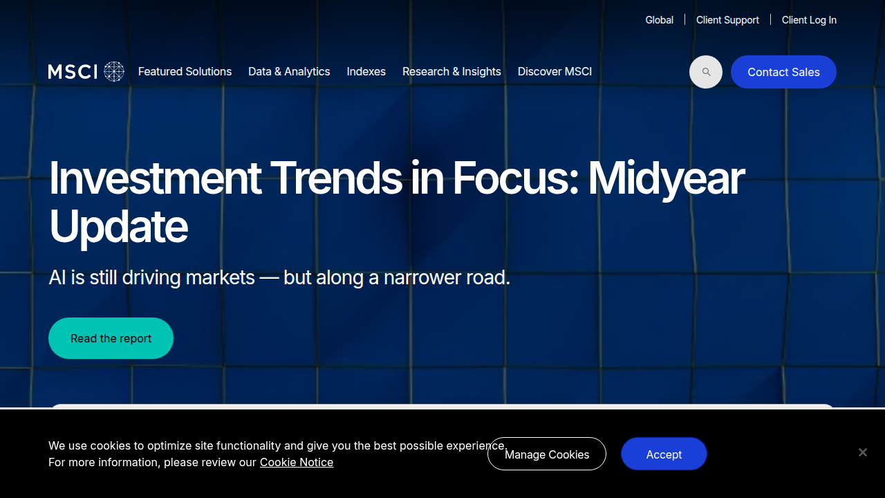 Screenshot of MSCI, a global provider of investment decision support tools, demonstrating resources for understanding private market trends.